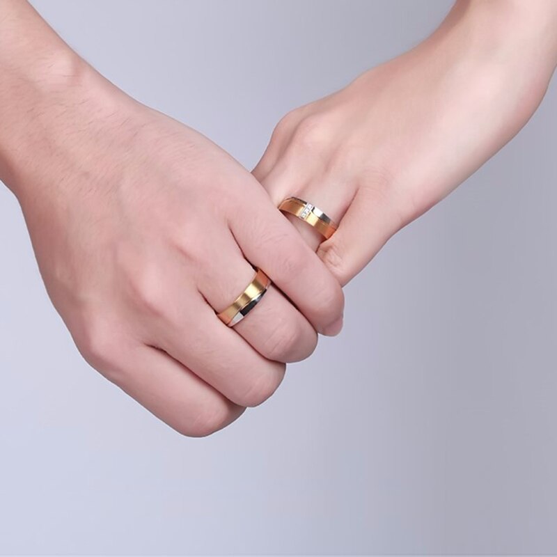 Hochzeit Ring für Paar Gold Farbe Edelstahl Ring CZ Stein Weiblichen und Männlichen Allianz Schmuck