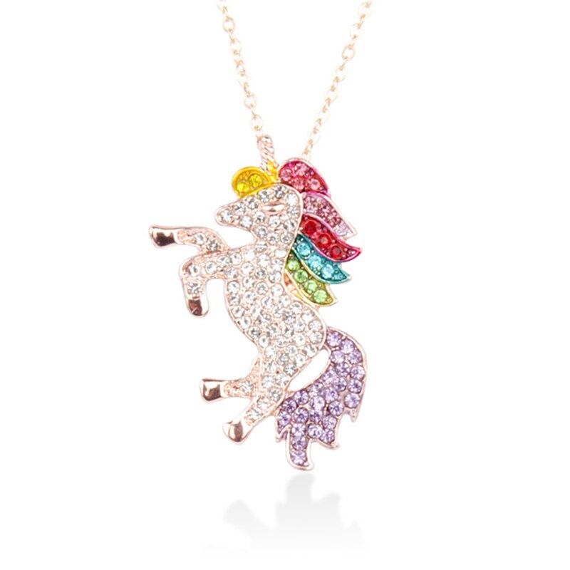 Lindo collar con unicornio de de dibujos animados caballo accesorios de joyería para niñas niños mujeres Animal colgante pulsera Set: Necklace Gold