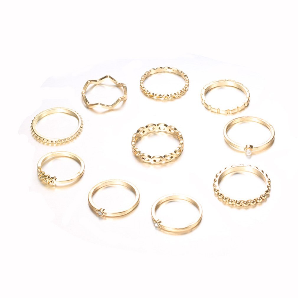 10 Piece/Set Wave Hollow Ring Arrow Gear Pearl Ring Suit Romantic Small Fresh Long-Lasting Use Durable