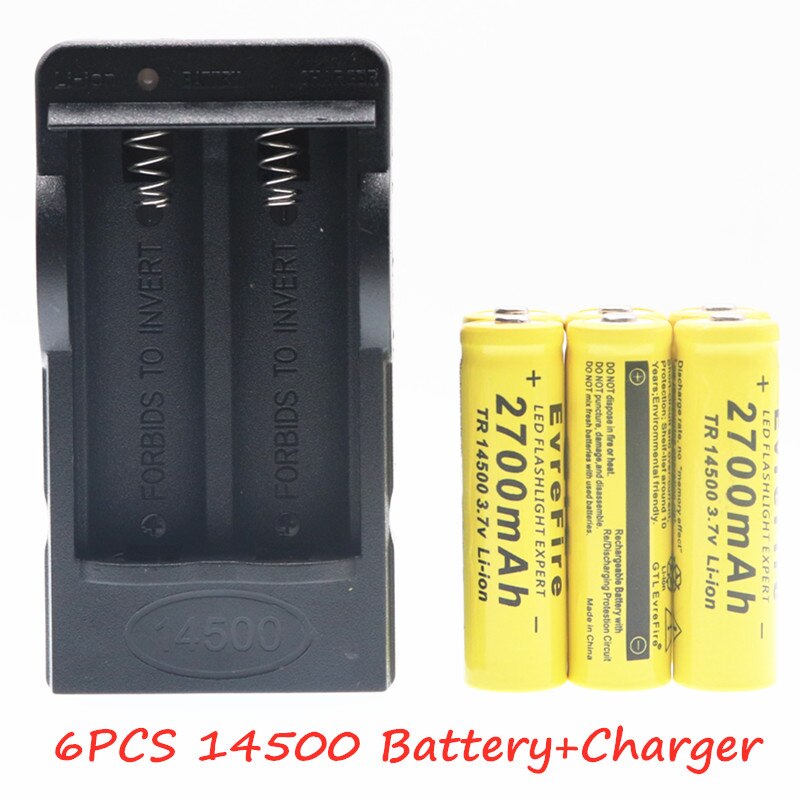 ! Batería 14500 Original, 3,7 V, 2700mAh, baterías recargables de iones de litio para Linterna + cargador de batería EU US, triangulación de: Rojo