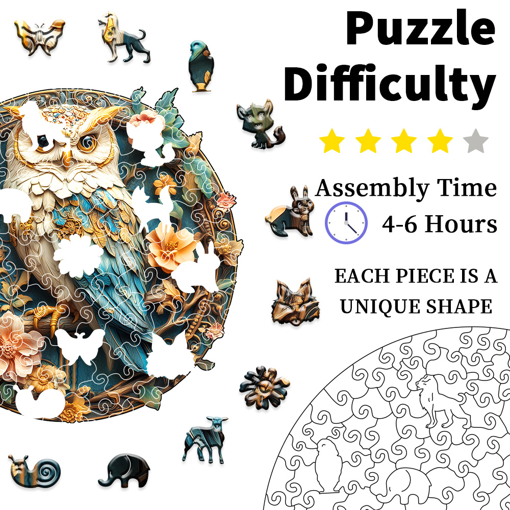 Wooden Puzzles for Adults, Parrots Flower Wooden Jigsaw Puzzles Medium,Unique Shape Animal Adult Puzzles, Irregular Wood Puzzles