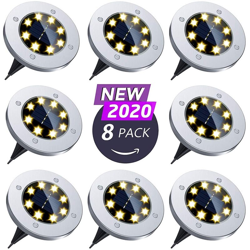 8 stk solcelle sti lys solenergi disk lys gang gulv lys underjordiske lamper udendørs have landskab have græsplæne lampe