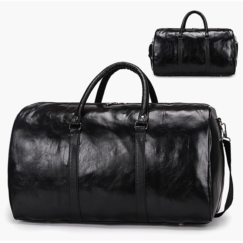 Lederen Reistas Grote Duffle Onafhankelijke Grote Fitness Tassen Handtas Tas Bagage Schoudertas Zwarte Mannen Mode Rits Pu: black