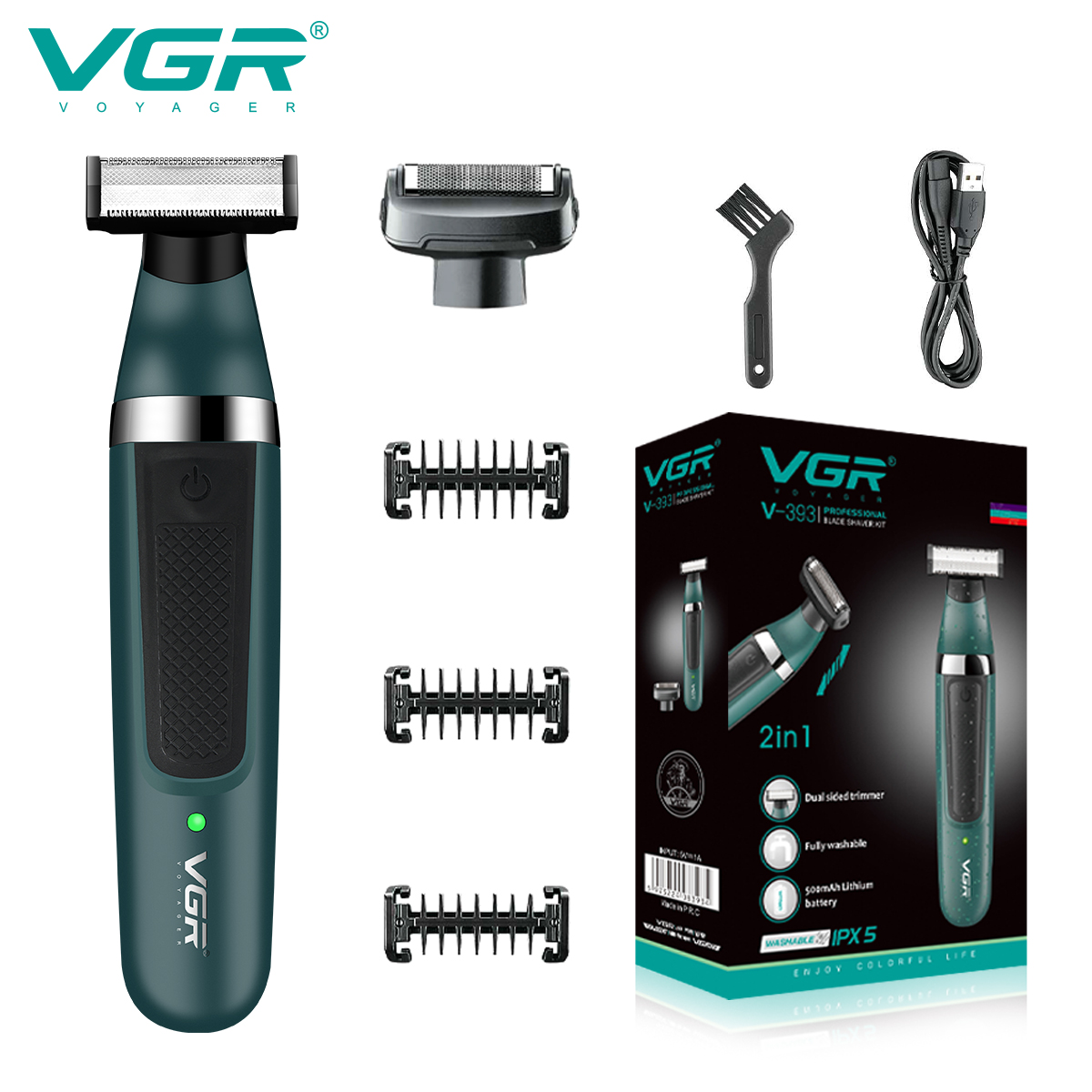 Vgr 393 scheerapparaat, waterdicht, haar- en lichaamsscheerapparaat, baardtrimmer, elektrisch scheerapparaat voor mannen: Default Title