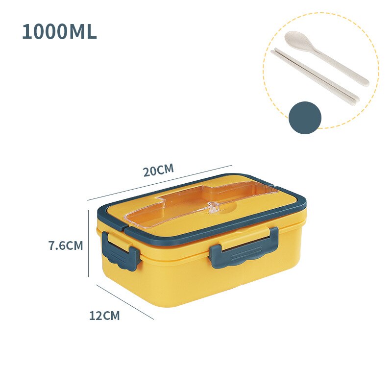 Magnetron Lunchbox Draagbare Bento Box Tarwe Stro Voedsel Container Voor School Kids Kantoormedewerker Met Servies Voedsel Doos: yellow A