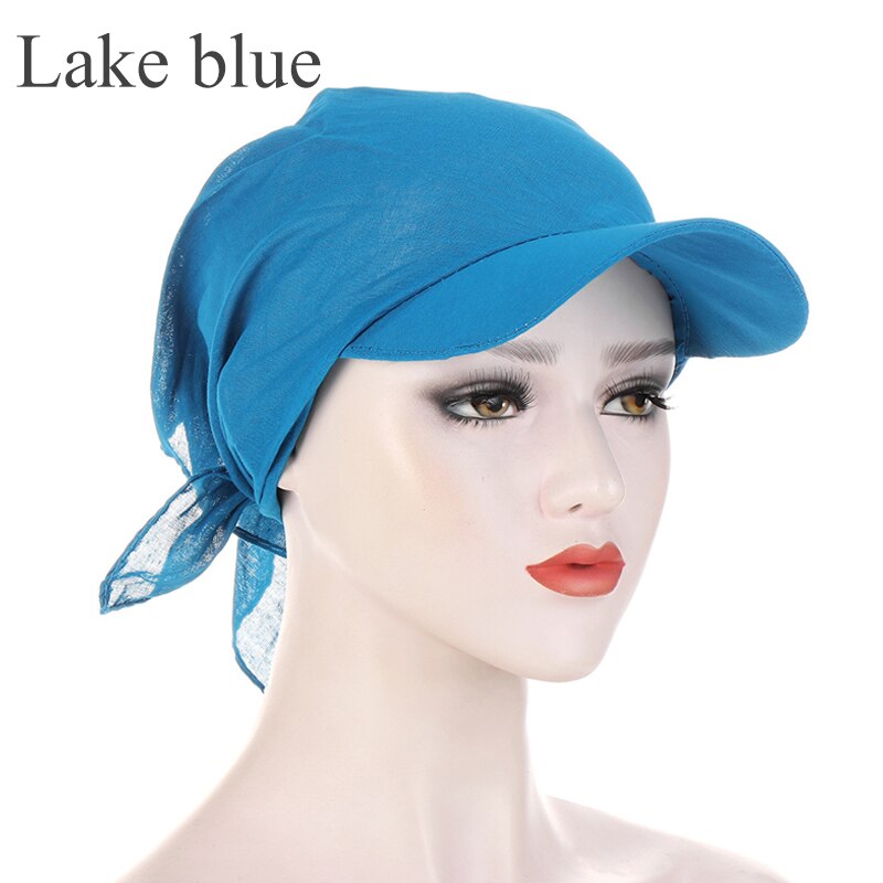 1PC Women Durag Brim Cap Sun Visor with Pre-Tied Turban Caps Head Scarf Hijab Pure Color Muslim Beach Vacation Outdoor: 6