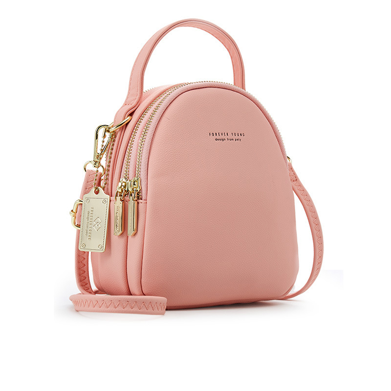 Mini sac à dos en cuir pour femmes, fourre-tout multi-fonction de luxe à bandoulière, sacoche,: Pink