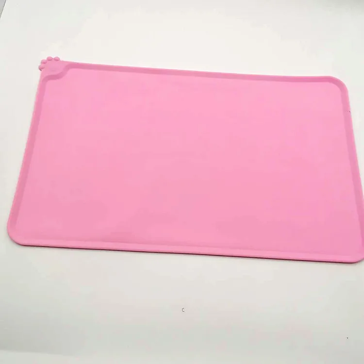 Pet Supplies Silicone Dog Bowl Mat with High Lips Non-Stick Waterproof Food Feeding Pad Puppy Feeder Tray Water Cushion Placemat: Pink