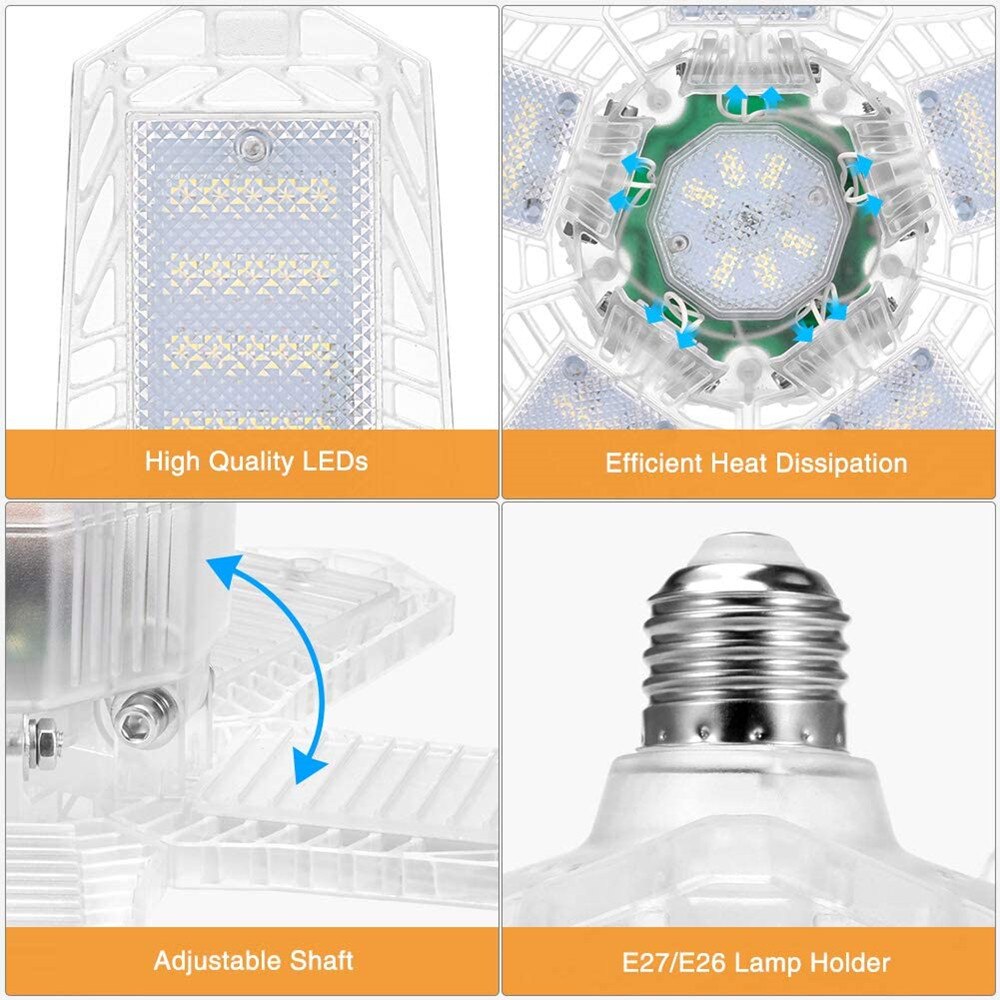 10000LM Led Garage Licht E26/E27 Vervormbare Plafondlamp Magazijn Verlichting Lamp Met 5 Verstelbare Panelen Voor Home Workshop