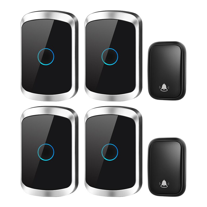 WEMEDA Self-powered Waterproof Wireless Doorbell with No Battery EU US UK Plug Cordless Door Bell 2 button 4 Receivers 60 Chimes: black 2x4 / EU