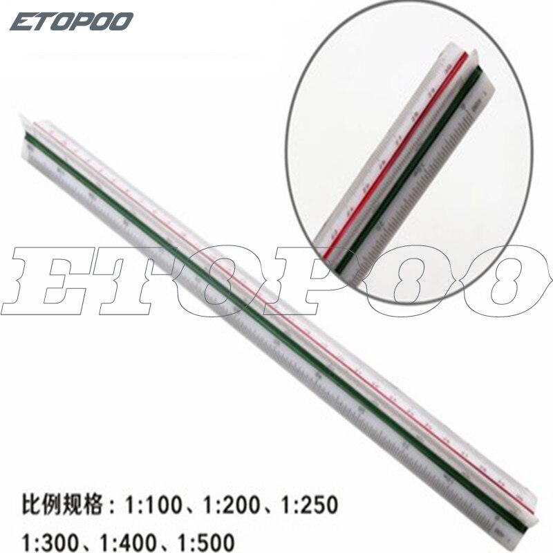 1:100/200/250 /300/400/500 Plastic Triangular Ruler Scale Architect Engineers Technical Rule Office School Supplies Tools: Silver