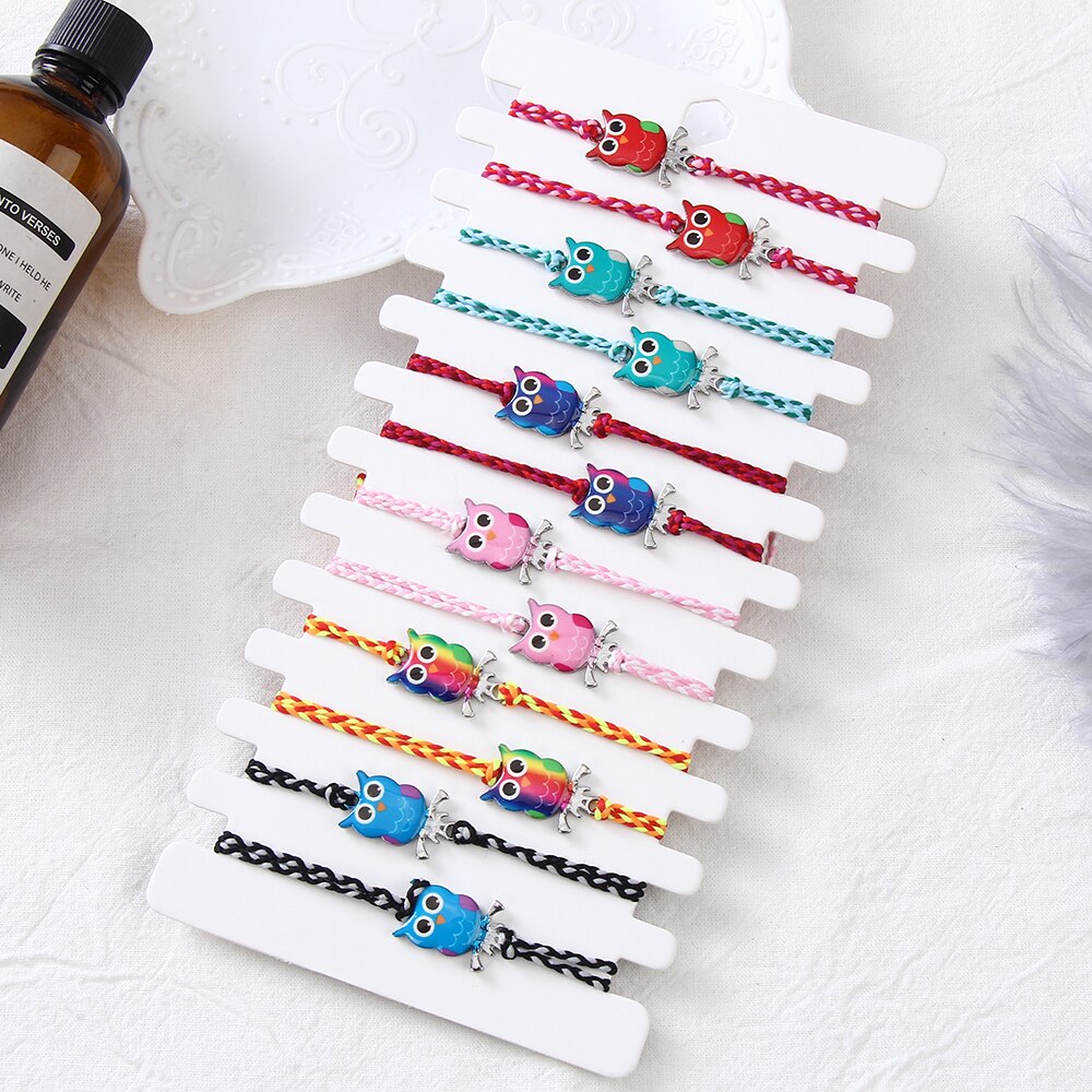 12 stück/set niedliches katzenkopf-schildkröten-anhänger-armband, gewebte spitze, verstellbares einhorn-delfin-armband, fußkettchen, damen-, mädchen- und kinderschmuck: A