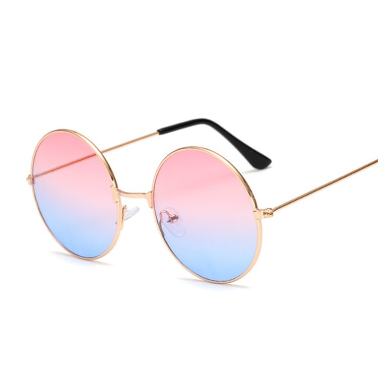 Klassiska runda solglasögon kvinnor vintage cirkel solglasögon för kvinnor manlig liten ram metall färgglad havsspegel retro: Rosa blå