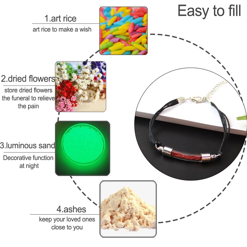 2Stck Glas Rohr Urne Armbinde Mit Schwarz Kabel Feuerbestattung Schmuck Denkmal Schmuck für Asche Andenken Urne Armbinde