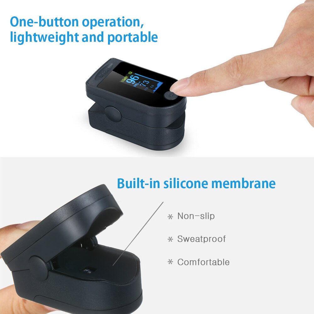 Blood Oxygen Finger Pulse Digital Fingertip Oximeter Oxygen Saturation Meter Finger Monitor Oximetro with Lanyard & Storage Bag