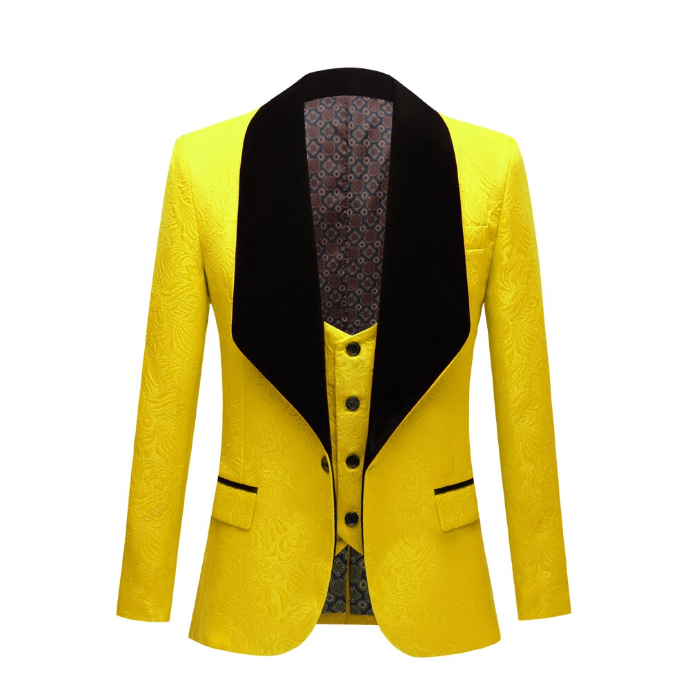 Nuovo abito da uomo classico Slim Fit Masculino abiti da sera per uomo scialle risvolto smoking da sposo giallo viola abbigliamento da sposa 3 pezzi: coat and vest / US size 36 XS