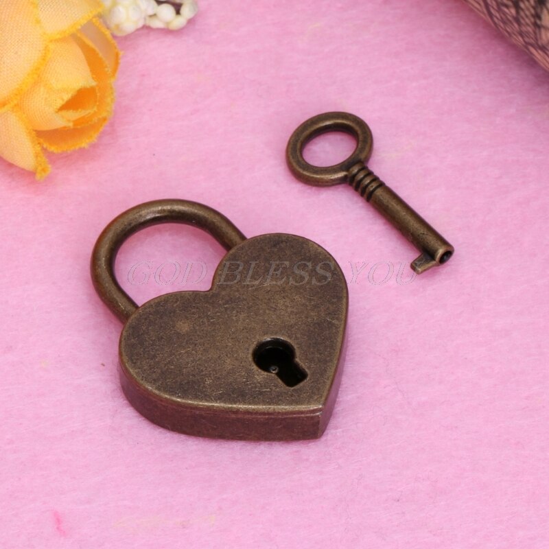 Hjerteform vintage gammel antik stil mini archaize hængelåse nøglelås med nøgle