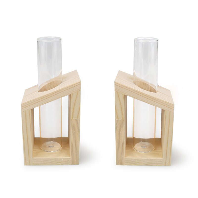 Florero de cristal para el hogar, florero de tubo de ensayo, soporte de madera, macetas de flores para plantas hidropónicas, decoración de jardín