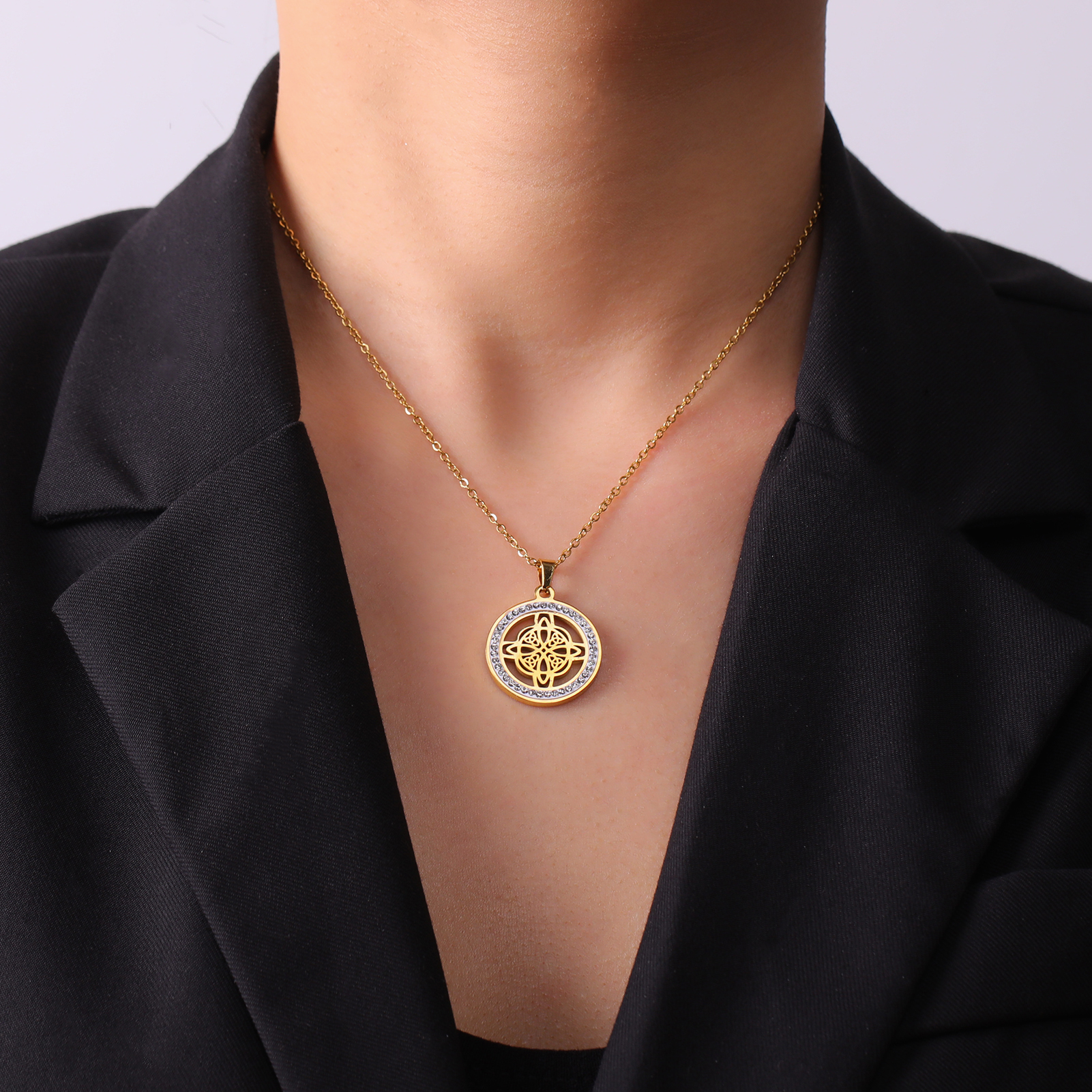 Dreamtimes-collar con colgante de nudo de bruja Vintage, joyería de amuleto de acero inoxidable, nudo celta de doble capa, para hombres y mujeres