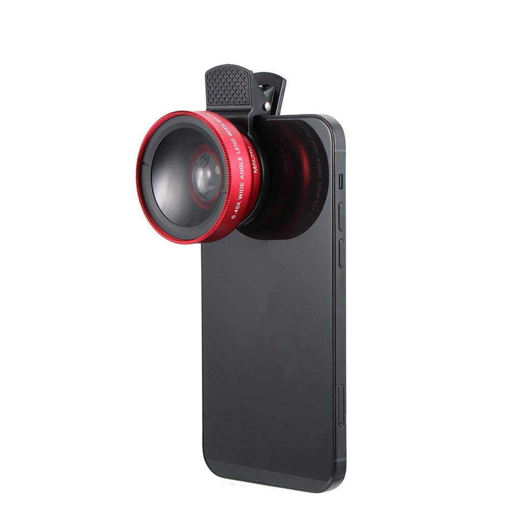Lente gran angular 2 en 1 0.45X, funda de Teléfono Universal Macro para IPhone 12 11 Pro Max XS XR X 8 7 6 6S Plus SE: red