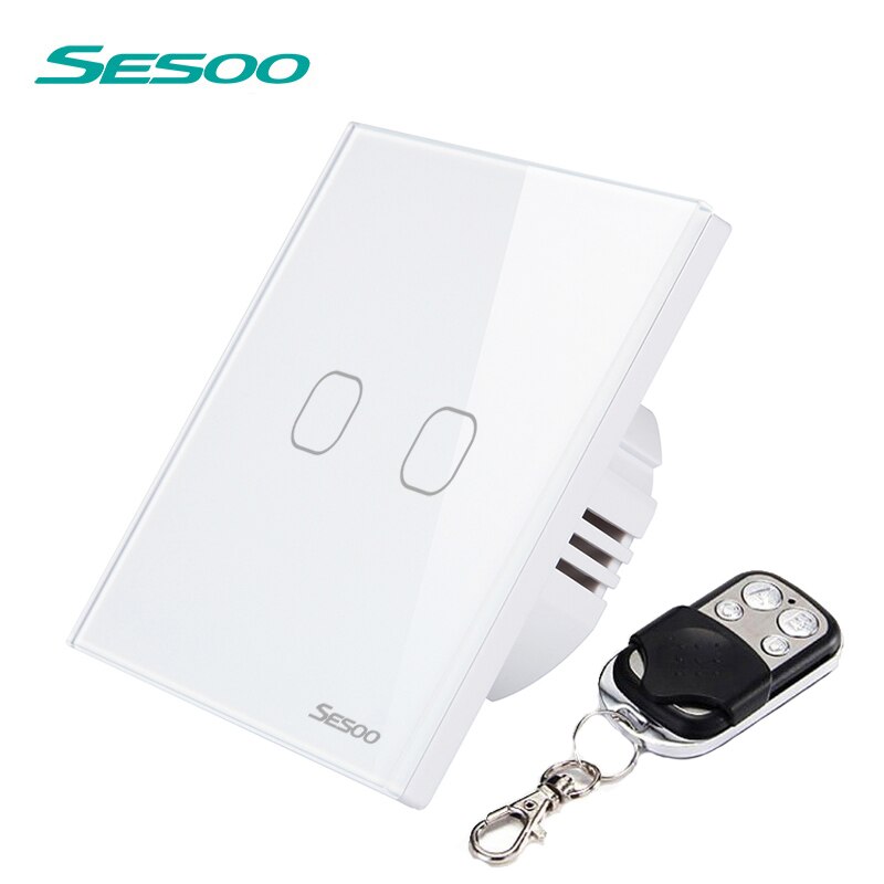 SESOO Touch Wall Switch 2 Gang 1 Way Touch Light Switch RF433 Remote Control Switch 170-240V: SY2-02-RF White