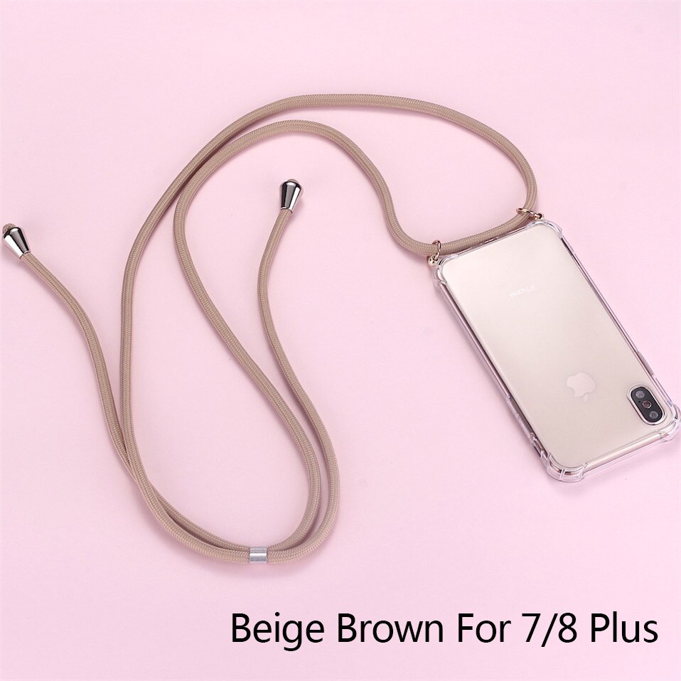 Strap Cord Chain Phone Tape Necklace Lanyard Mobile Phone Case for iPhone 7Plus 8Plus Carry Cover Case to Hang On Apple 7+ 8plus: Beige-Brown