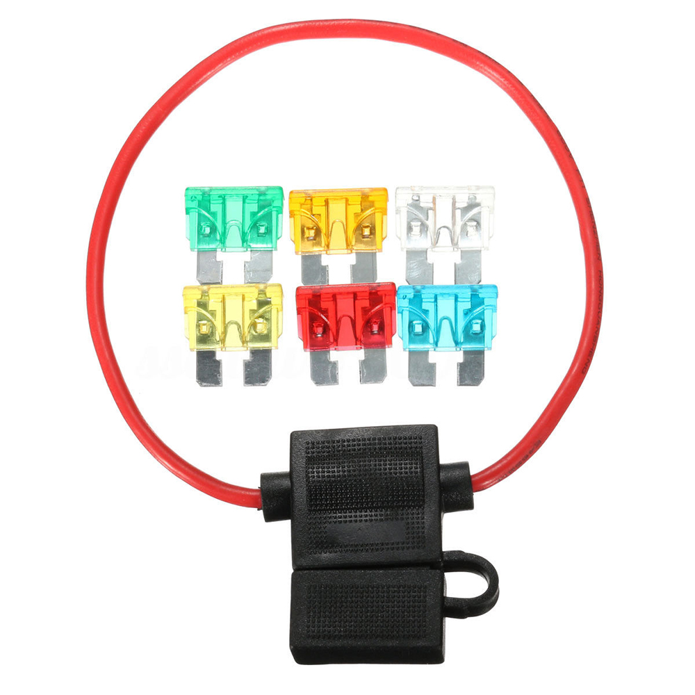 12V Car In-line Standard Blade Fuse Holder 5A 10A 15A 20A 25A 30A Fuses Kit