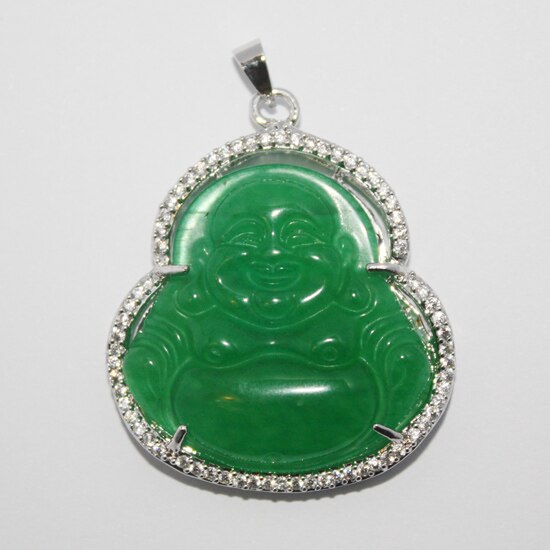 Imperial Green Jades Buddha Inlaid Rhinestone Pendant 1PCS: FK165