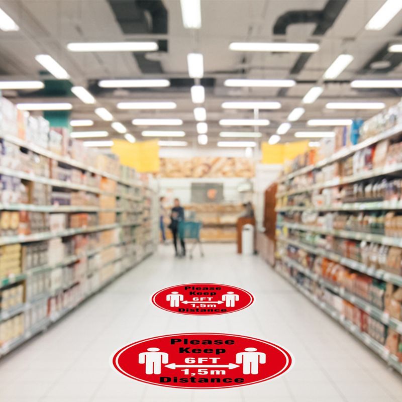 Round Anti-Slip Social Distance Keeping Floor Sticker Safety Floor Sign Marker Adhesive Paster Maintain 6 Feet Distance