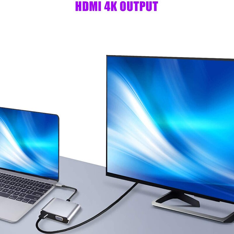 USB C Hub with Type C 4 in 1 USB Hub, Dual Sn Display, 4K HDMI/HDTV, VGA Adapter and USB 3.0 Charging for HP Laptop