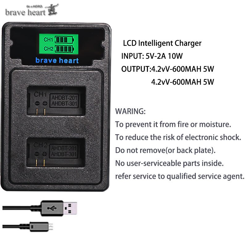 Høj kapacitet bateria hero 3 gopro hero 3 batteri + type-c usb-oplader + batterikasse til gopro go pro hero 3 3+  kamera tilbehør