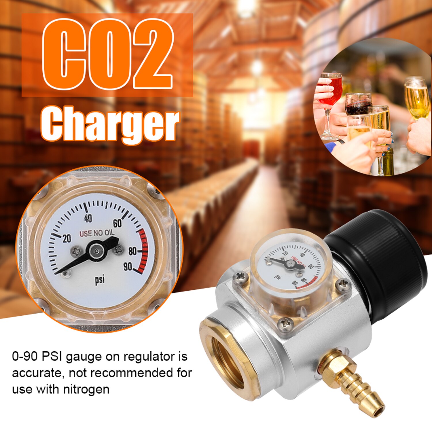 Sodastream CO2 Mini Gas Charger 0-90 PSI Gauge for Soda Water Beer Kegerator