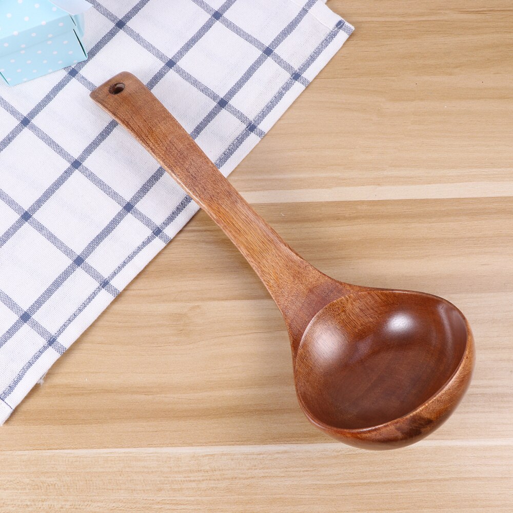 Healthy Wooden Long Handle Soup Ladle Cooking Spoons Kitchen Utensils 28cm