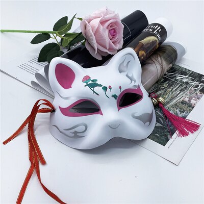 Japanese Hefeng Mask Half Face Women&#39;s Hand Painted Masquerade Dance Hanfu Accessories: Y119