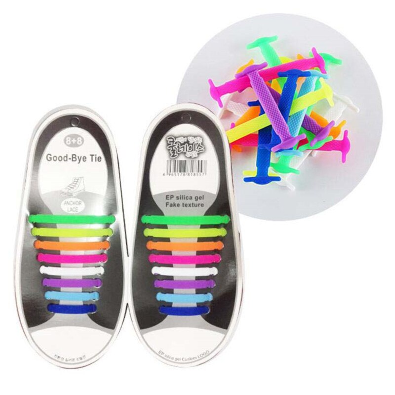 Cordones elásticos de silicona para zapatos, accesorios creativos de goma de encaje Unisex, 16 unids/lote: MULTICOLOR