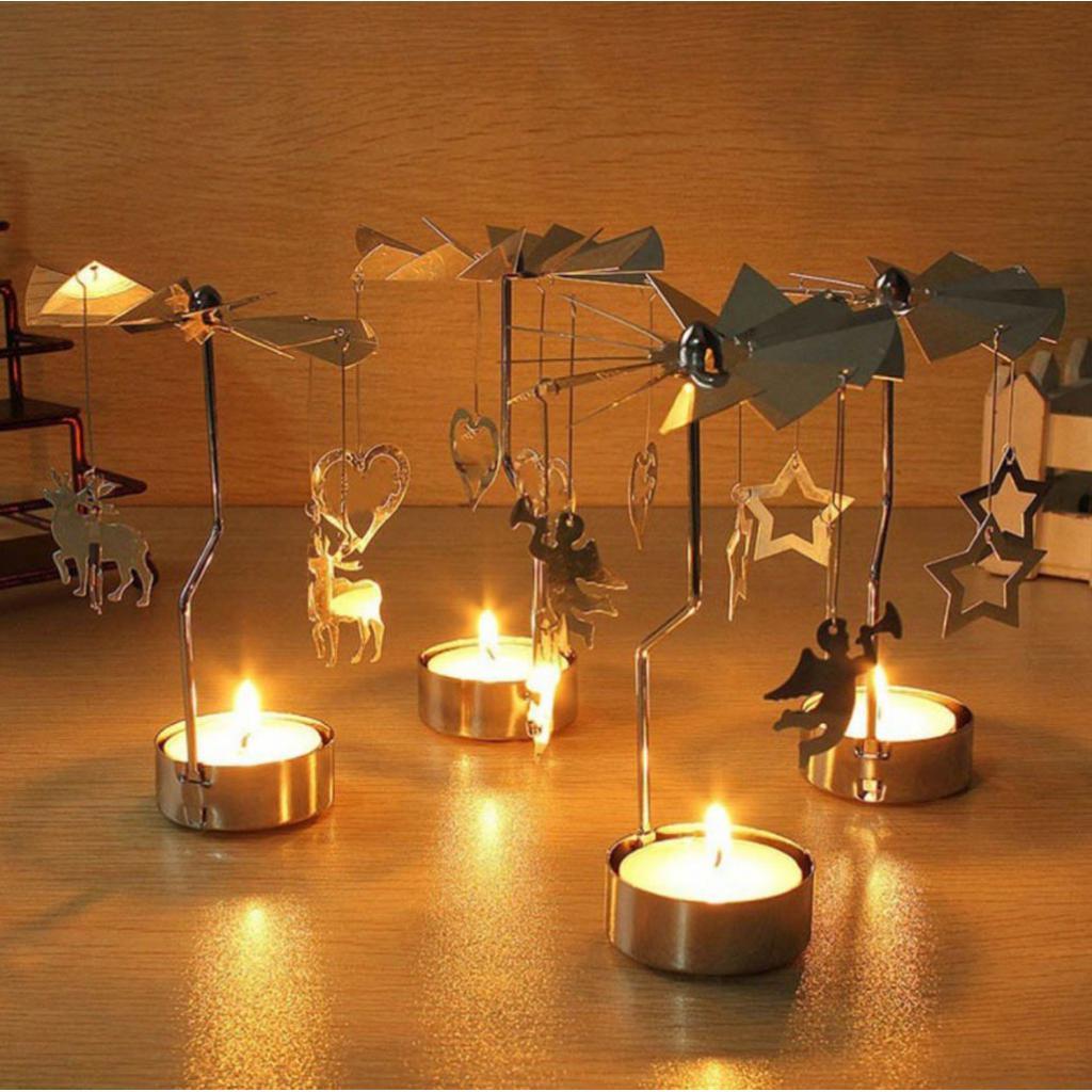 Weihnachten Windmühle Dekor rotierende Kerze Teelichthalter Kerzenständer Ornament-Schneeflocken Elf Stern Herz Baum Rentier
