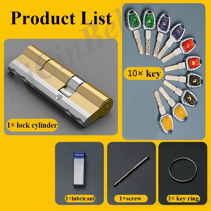 Security door Lock Brass Cylinder Anti Pry Stainless Steel Anti-collision beam 8 Snake Groove Cylinder Color 10 Keys Super C