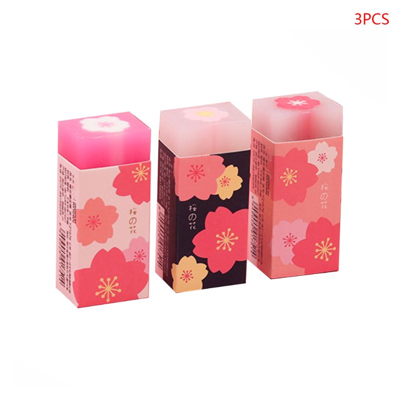 3 Pcs/set Lovely Cherry Blossoms Rubber Erasers Sakura Petal Sketch Painting Pencil Correction Tool School Office Stationery