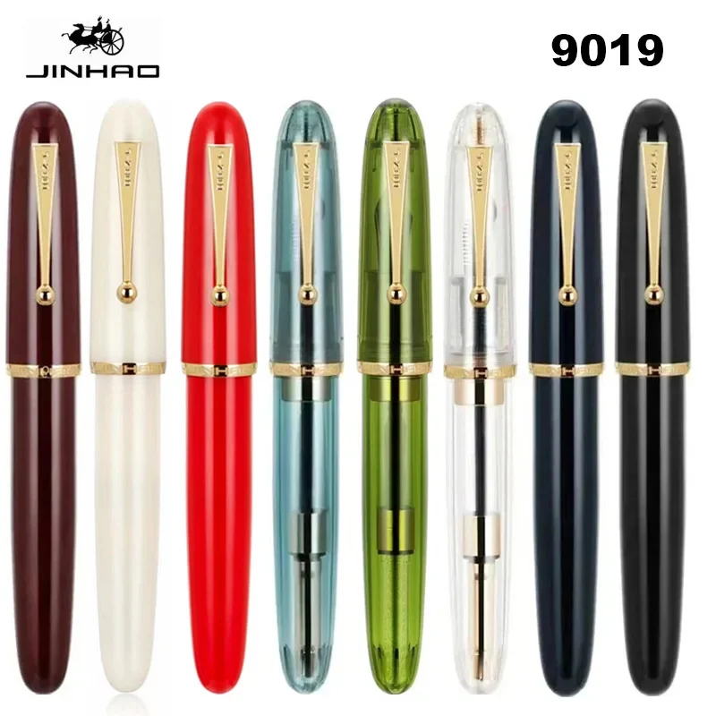 JinHao 9019 pluma estilográfica de lujo acrílico transparente Spin Pen F M papelería suministros escolares de oficina pluma de escritura