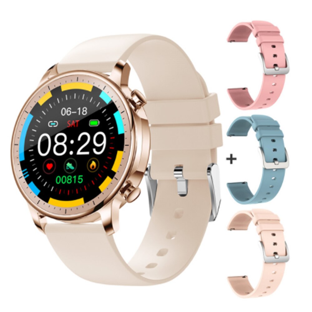 V23 pro damen-smartwatches mit temperaturanzeige und full-touch-fitness-tracker;  ip67 wasserdichte herren-smartwatches mit blutdruckmessung: Gold mit 3 riemen