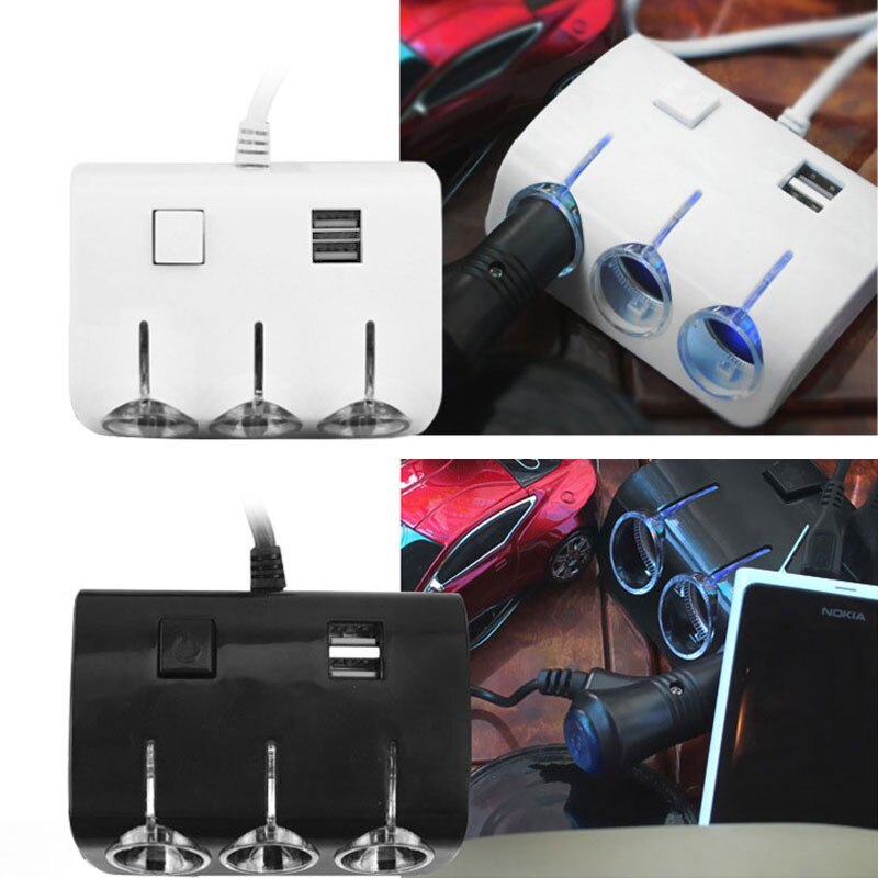 5V 1.2A Car Auto Cigarette Lighter Universal 3 Ways 2 USB Ports Dual USB Car Charger With Switch