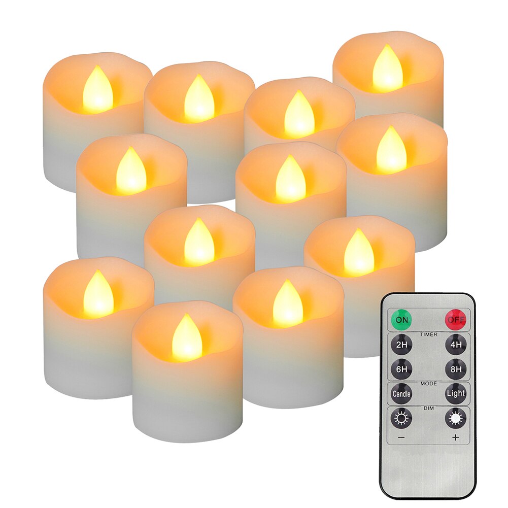 12pcs LED Simulation Candle Flame Light Electronic Yellow Flicker LED Candle Models Lamp Plastic Tea Light with Remote Control: B4.7CM