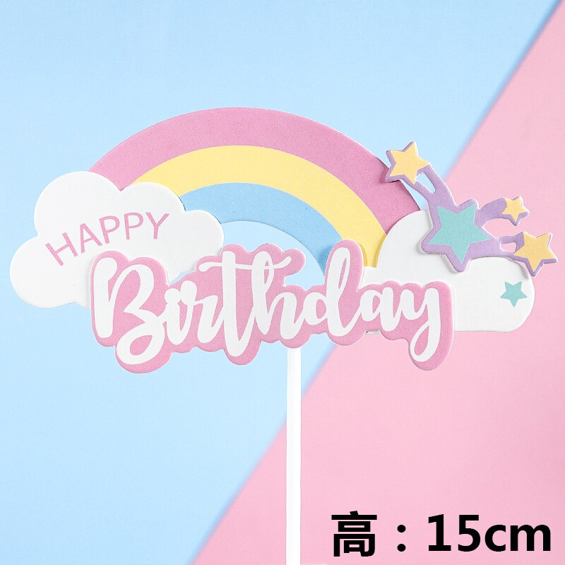 Cakelove Happy Birthday Cake Topper Cute Rainbow star sun Cloud Happy Birthday Cake Topper Flag Party Dessert Decoration Flags: rainbow 2