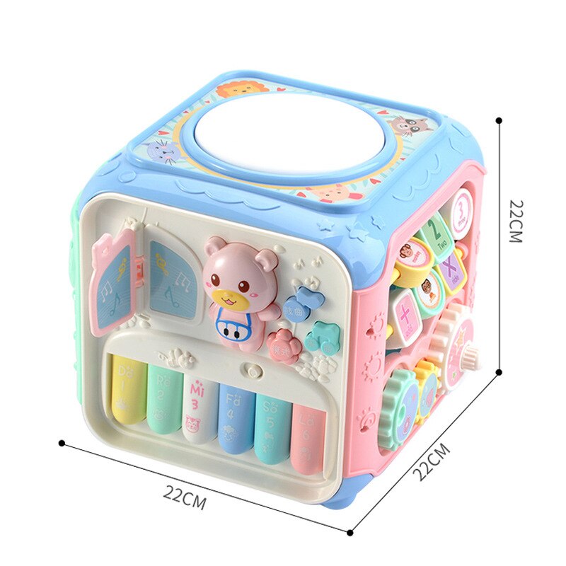 Baby Music Drum Children's Hexahedron Puzzle Multi-Functional Study Table Hand Drum Wisdom Cube Polyhedron Toy: Black