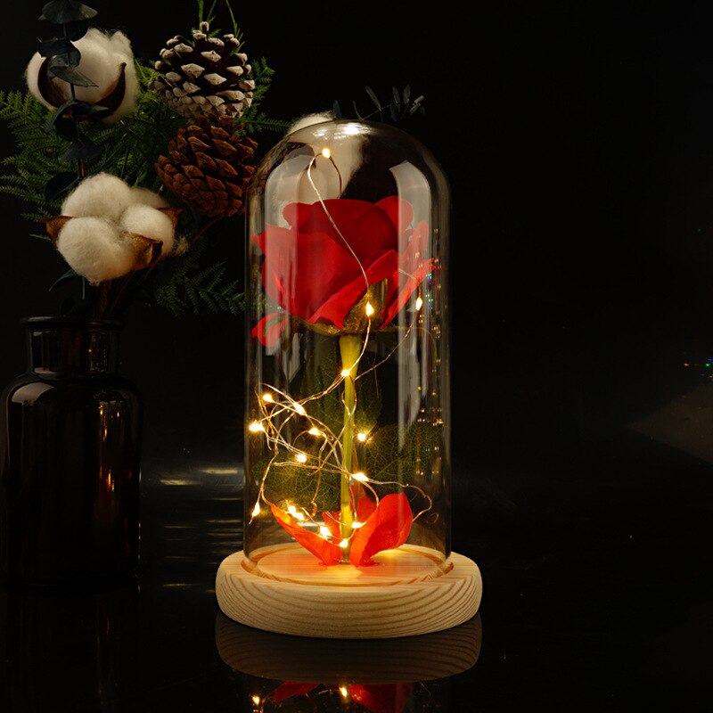 Rose space kunstige blomster tørrede blomster rød rose i glasæske boligindretning fest valentinsdag jul bryllup pige: Simulering rød