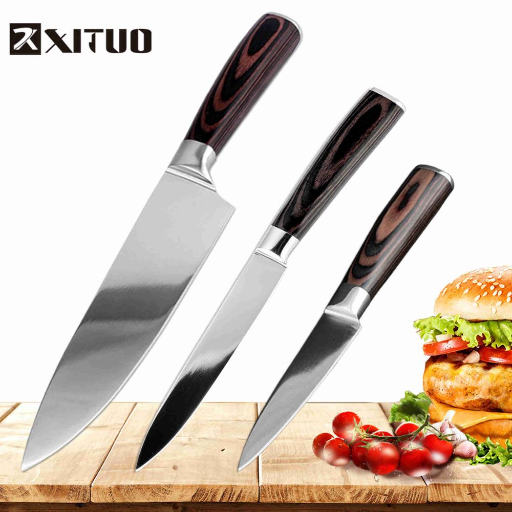 Xituo 7 " +8 " tommer santoku køkkenkniv japansk stålblad barberkniv skarpt højkulstof rustfrit stål skåret kokkens madlavningsværktøj: 3 stk sæt b