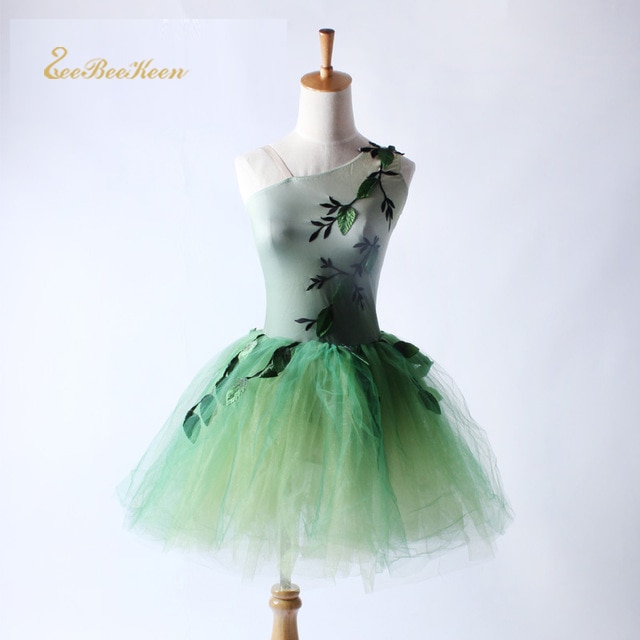 Piger klassisk ballerina lang tutu grønne blade balletdans kjole stor ballet show dans kostume voksen balletdans tøj
