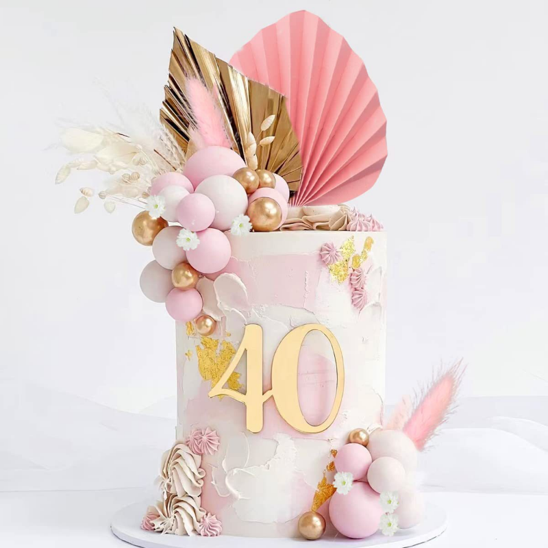 Décoration de gâteau en papier imbibé de cuir chevelu de palmier doré, boule de métal, fleur, ventilateur, joyeux anniversaire, fête préChristophe, décor de gâteau Chi, mariage