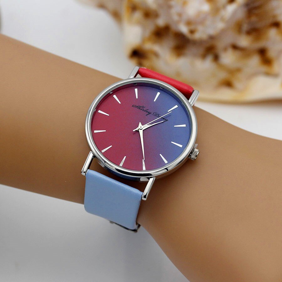 Dam casual gradient rampklocka 2 färg klockarmband lyx kvinnor klockor kvinnlig kvarts armbandsur feminino zegarek damski: Rosa himmelsblå