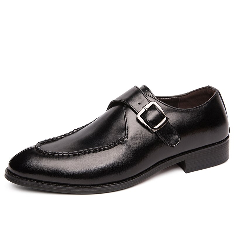 Tosjc män spännen klänning loafers man spetsiga tå oxfords handgjorda munkband skor andas slip-on formella skor affärsskor: Svart / 6.5